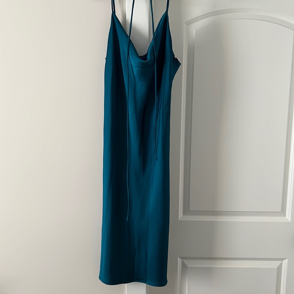 Teal Satin Cowl neck dress